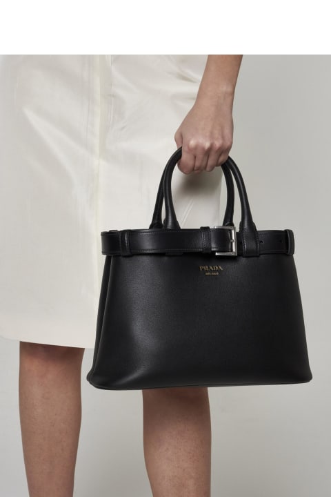 Prada Bags for Women Prada Buckle Leather Medium Tote Bag