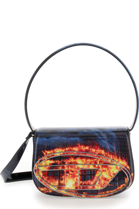 Diesel for Women Diesel '1dr' Blue And Orange Shoulder Bag With Front Metallic Oval D Logo In Techno Fabric Woman