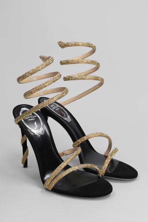 René Caovilla Shoes for Women René Caovilla Black And Gold Margot Snake Sandal