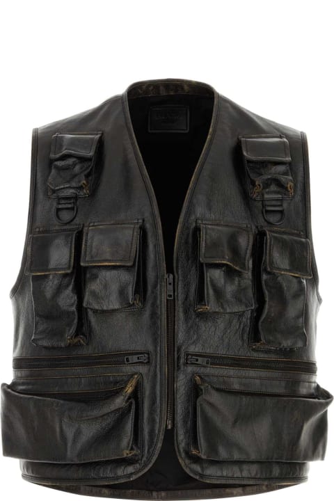 メンズ Pradaのコート＆ジャケット Prada Black Leather Vest