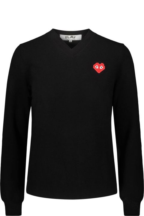 ウィメンズ Comme des Garçons Playのニットウェア Comme des Garçons Play V-neck Sweater With Red Pixelated Heart