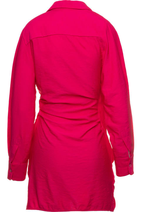 'la Robe Bahia' Fuchsia Short Draped Shirt Dress In Viscose Woman Jacquemus