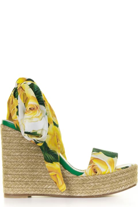 Fashion for Women Dolce & Gabbana Flower Patterned Wedge With Ankle Laces