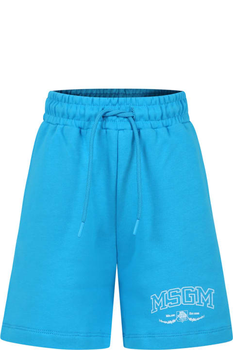 Bottoms for Boys MSGM Light Blue Shorts For Boy With Logo