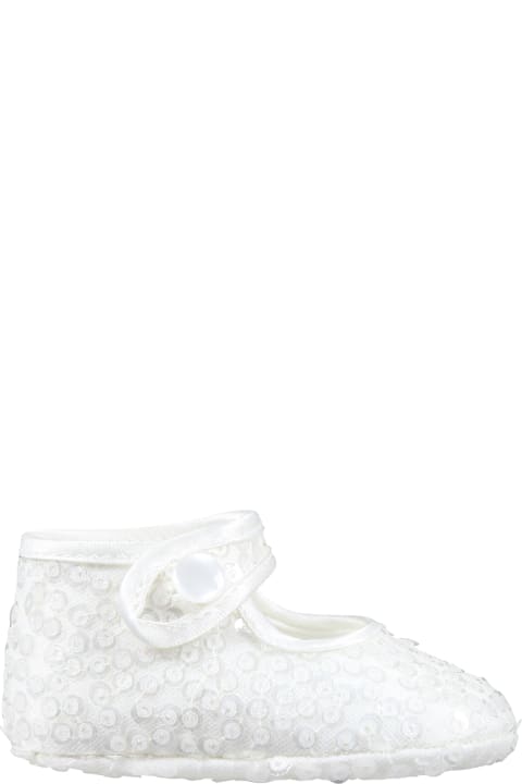 Monnalisa Kids Monnalisa White Ballet Flats For Baby Girl With Sequins