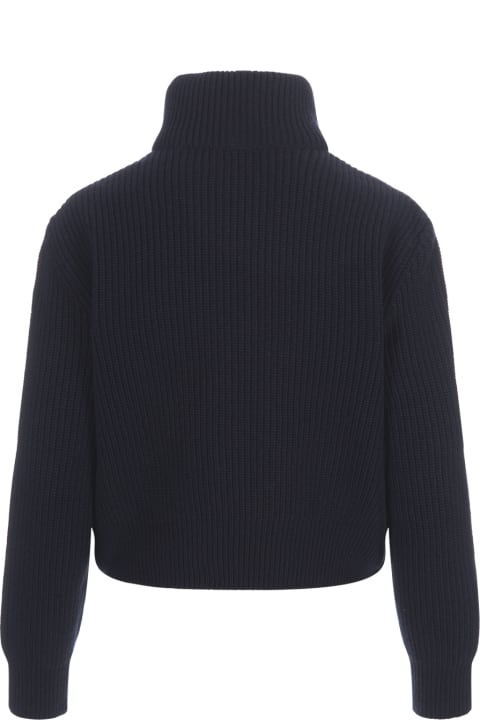 Sweaters for Women Moncler Navy Blue Padded Cardigan In Wool