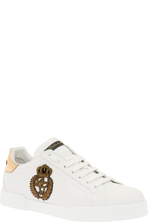 Dolce & Gabbana Man's Portofino White Leather Sneaker With Logo Detail