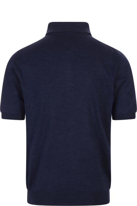 Kiton Men Kiton Navy Blue Knitted Short-sleeved Polo Shirt