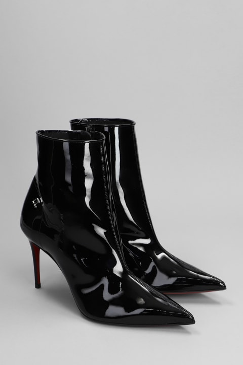 Boots for Women Christian Louboutin Sporty Kate Booty High Heels Ankle Boots In Black Patent Leather