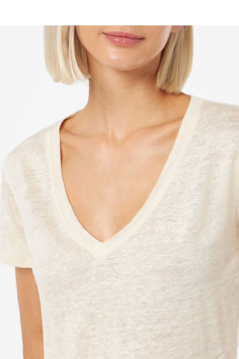 Homeware MC2 Saint Barth Linen Jersey Off-white V-neck T-shirt Eloise