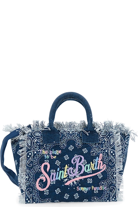 MC2 Saint Barth لـ Kids MC2 Saint Barth 'colette' Blue Handbag With Logo Lettering Embroidery On The Front And Adjustable And Removable Shoulder Strap In Cotton Girl