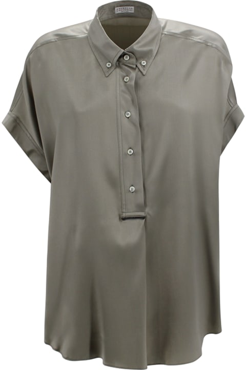 Brunello Cucinelli for Kids Brunello Cucinelli Green Button Blouse