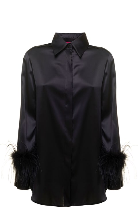 Black Long Sleeves Shirt With Feathers In Silk Woman Verguenza