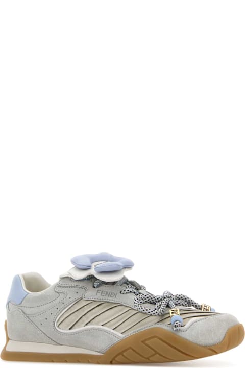 Fendi Light Blue Suede And Fabric Fendi Wave Sneakers