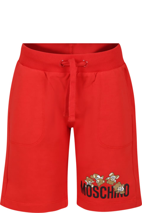 Fashion for Kids Moschino Red Shorts For Kids With Teddy Bears And Logo