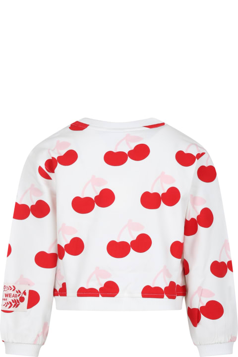GCDS Mini Sweaters & Sweatshirts for Girls GCDS Mini White Sweatshirt For Girl With Cherries