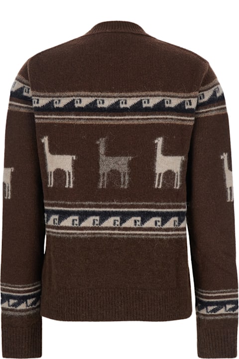 The Seafarer for Men The Seafarer Brown Sweater With V Neck And Front Motif In Wool Woman