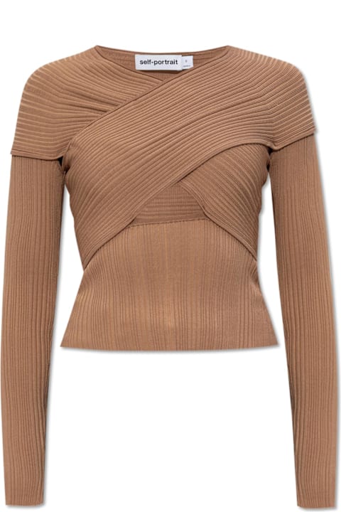 self-portrait ملابس علوية لـ السيدات self-portrait Self Portrait Ribbed Top With Long Sleeves