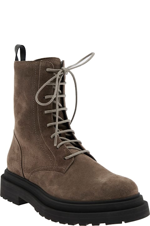 Brunello Cucinelli Boots for Women Brunello Cucinelli Brown Ankle Boots With Monil Detail On The Rear And Side Zip Closure In Leather Woman