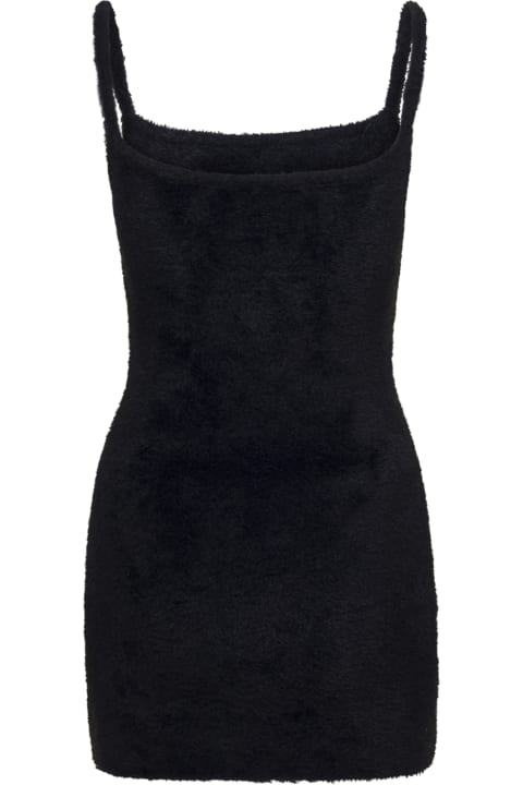 Fuzzy Mini Black Dress With Contrasting Quote In Polyamide Woman Off-white