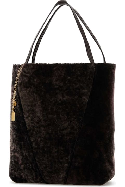 Chloé Dark Brown Shearling Large Chloã¨ Spin Shopping Bag