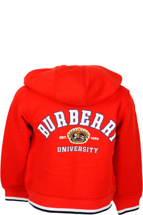Sale for Boys Burberry Sweatshirt With Hood And Zip Closure In Cotton Jersey With University Logo Lettering Prints On The Back