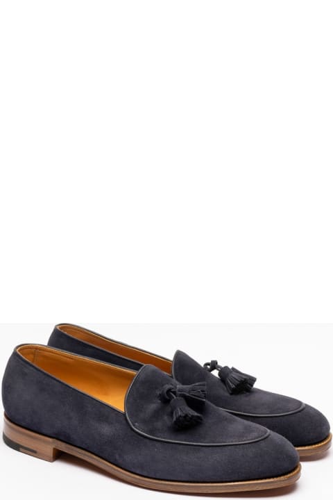 John Lobb Shoes for Men John Lobb Edmond Navy Suede Tassels Loafer