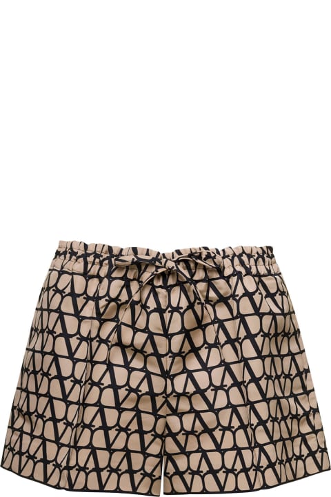 Black And Beige Short With Drawstring In Toile Iconographe Woman