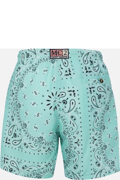 Fashion for Men MC2 Saint Barth Man Mid-length Water Green Bandanna Swim-shorts Caprese