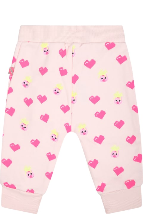 ベビーボーイズ Billieblushのボトムス Billieblush Pink Trousers For Baby Girl With Herats And Llama