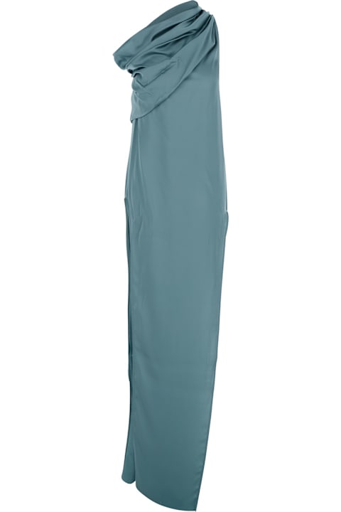 Rick Owens Sale for Women Rick Owens 'athena Arrowhead' Light Blue Long Dress With One Shoulder Design And Side Slits In Viscose And Acetate Blend Woman