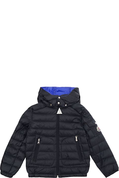 Fashion for Boys Moncler 'lauros' Blue Hooded Down Jacket With Logo Patch In Polyamide Boy