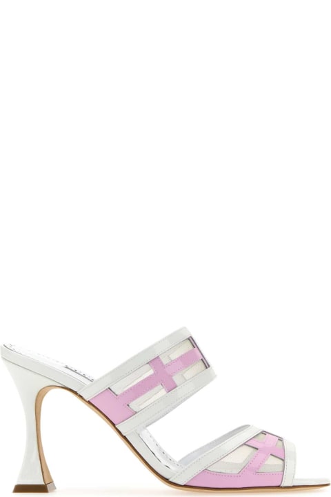 Homeware Manolo Blahnik Two-tone Leather And Mesh Avespamu Mules