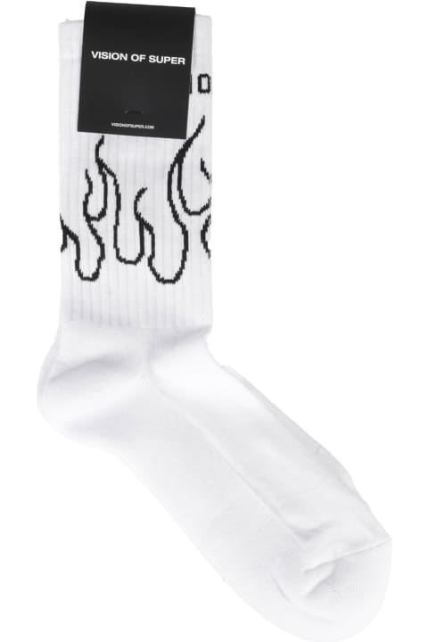 メンズ アンダーウェア Vision of Super White Socks With Black Flame