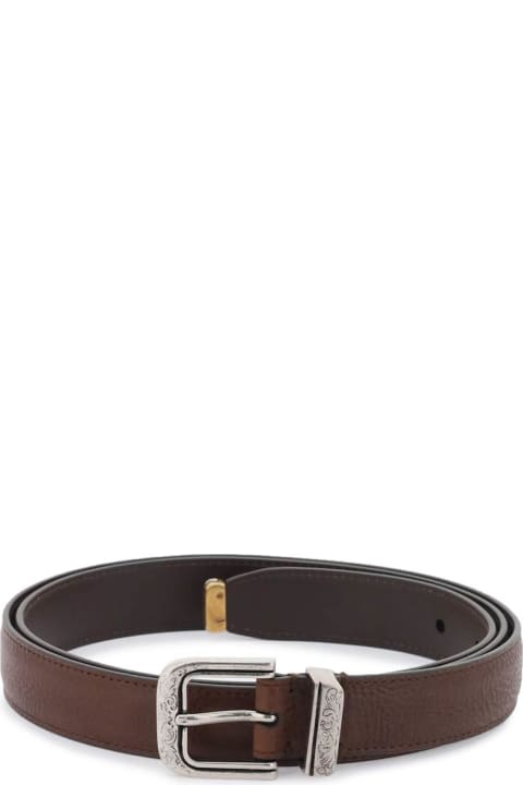 Belts for Men Brunello Cucinelli Leather Belt With Detailed Buckle