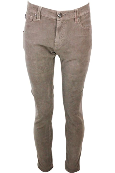 Leonardo Slim Zip Trousers In Super Stretch Velvet With 5 Pockets