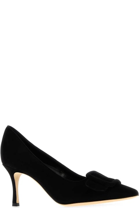 Manolo Blahnik Black Suede Maysale Pumps