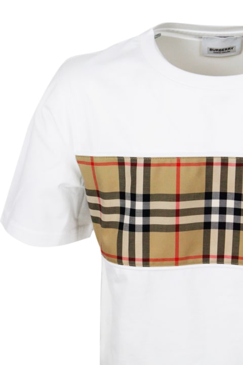 Burberry Kids Burberry Crew Neck T-shirt In Cotton Jersey With Classic Check Pattern On The Front