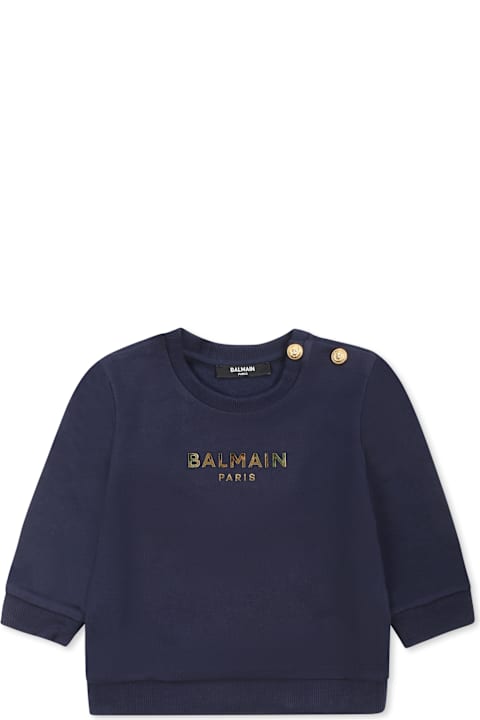 Balmain Sweaters & Sweatshirts for Baby Girls Balmain Blue Sweatshirt For Baby Boy With Logo
