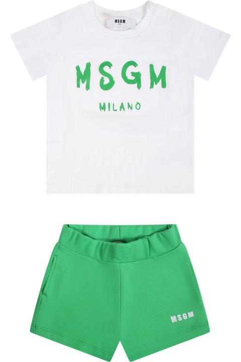 MSGM Bottoms for Baby Girls MSGM Green Set For Babykids With Logo