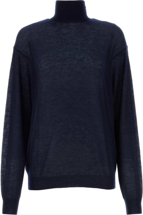 Prada Clothing for Women Prada Navy Blue Cashmere See-through Sweater