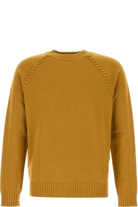 Sweaters for Men Fendi Mustard Wool Blend Sweater