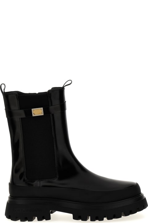 Dolce & Gabbana for Boys Dolce & Gabbana Logo Leather Ankle Boots