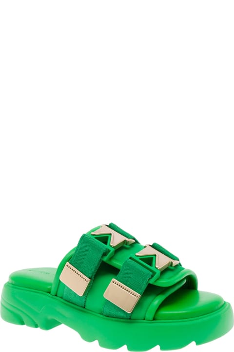 Falsh Green Leather  Sandals With Buckles Bottega Veneta Woman