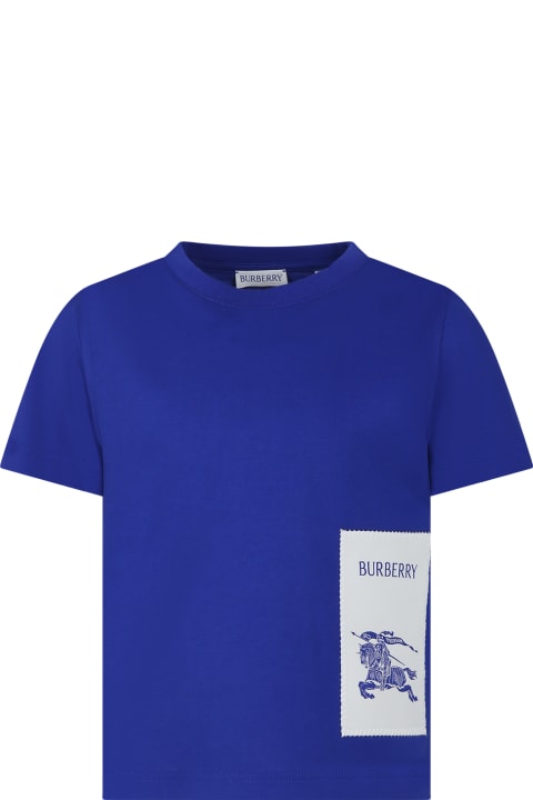 Burberryのボーイズ Burberry Blue T-shirt For Boy With Logo