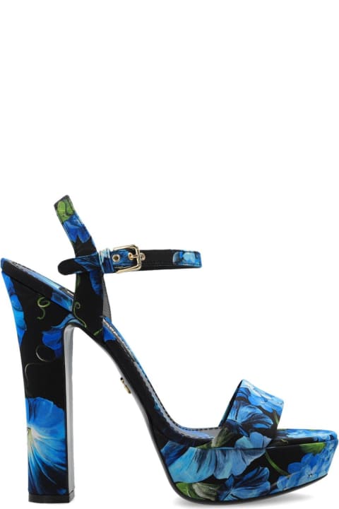 Dolce & Gabbana Sale for Women Dolce & Gabbana Bluebell Printed Charmeuse Platform Sandals