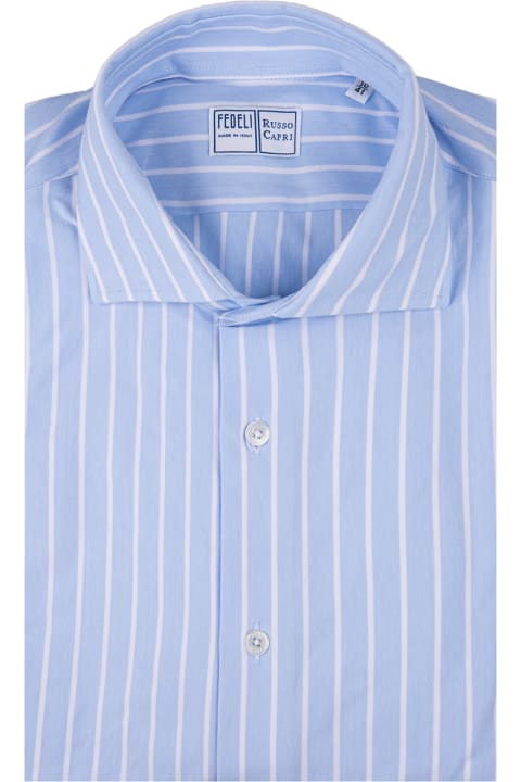 Fedeli Shirts for Men Fedeli Striped Light Blue Strech Shirt