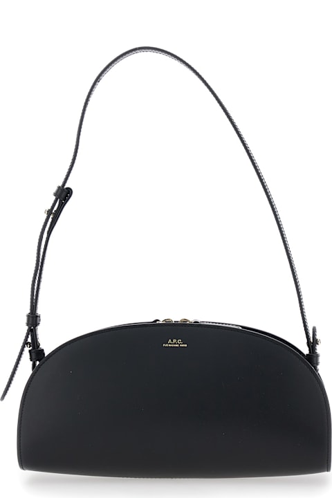 Sale for Women A.P.C. 'demi Lune' Black Shoulder Bag With Embossed Logo On The Front In Leather Woman