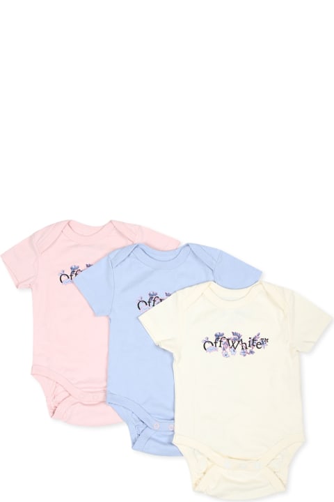 Off-White Bodysuits & Sets for Baby Girls Off-White Multicolor Bodysuit Set For Baby Girl With Logo