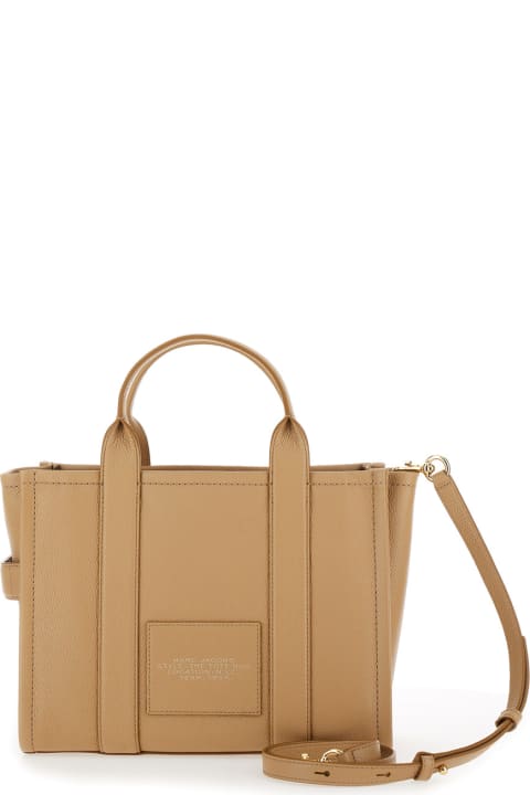 Marc Jacobs Totes for Women Marc Jacobs 'the Medium Tote Bag' Beige Shoulder Bag With Logo In Grainy Leather Woman